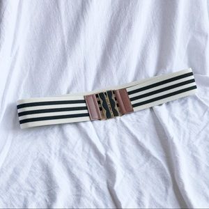 Accessories - Black and White Stripe Elastic Stripe Belt Accessories - Black and White Stripe Elastic Stripe Belt